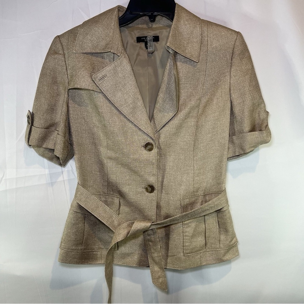 Anne Klein Taupe Short-Sleeve Belted Blazer